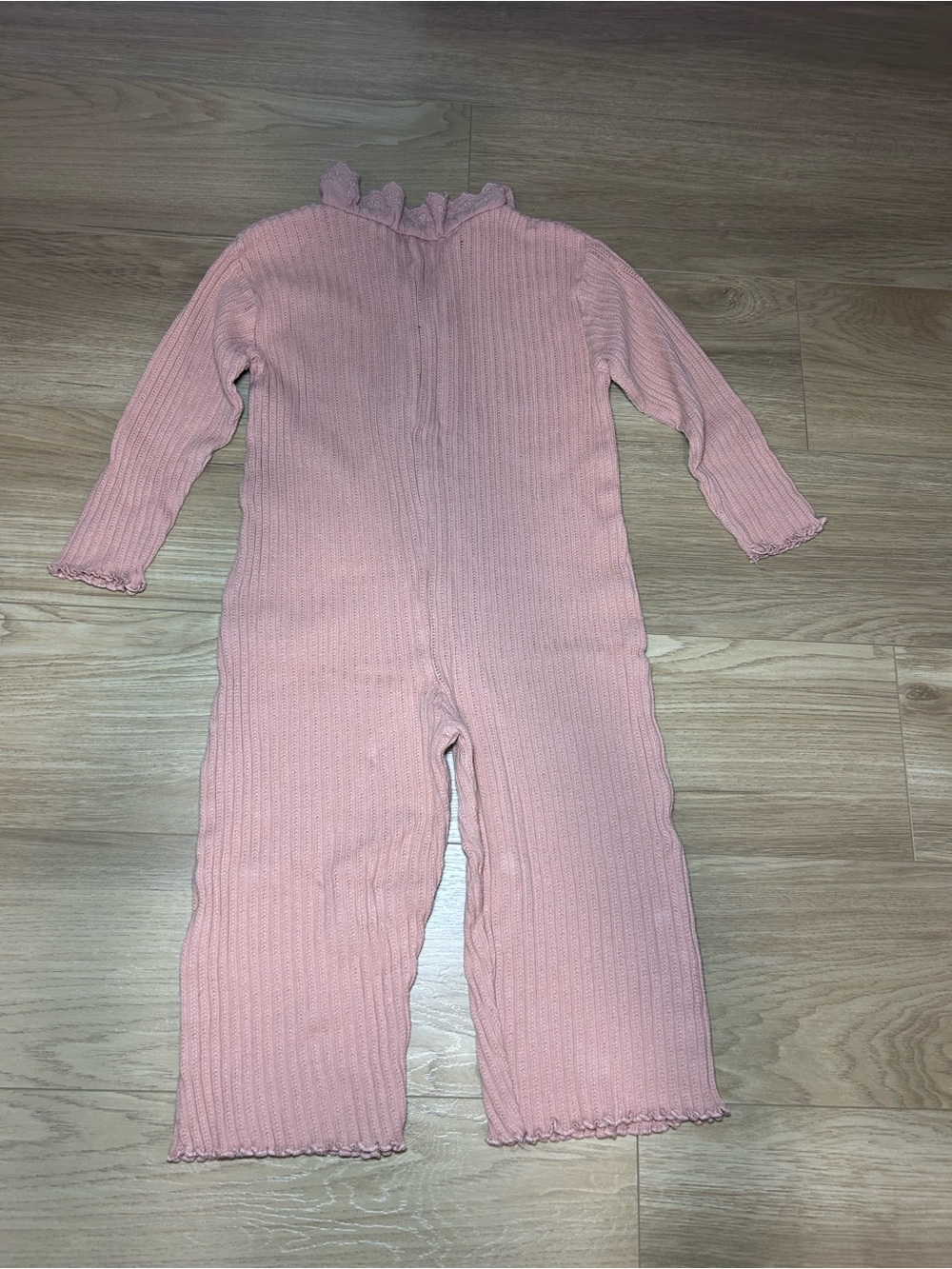Zara Pink Ribbed Ruffle-Trim One-Piece Bodysuit - Picture 6 of 8